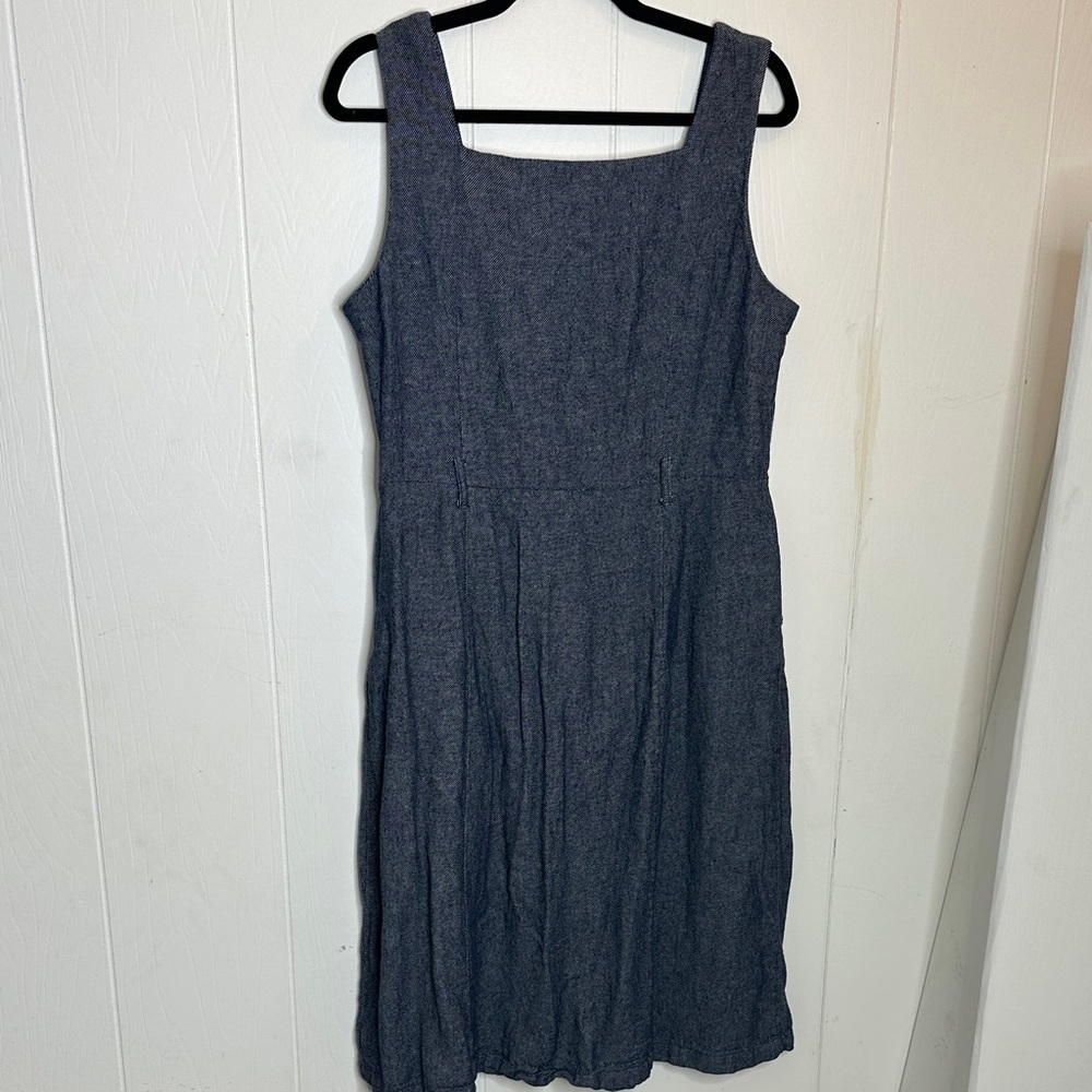 Liz Claiborne Linen Blue Midi Dress with Waist Tie - Picture 8 of 10